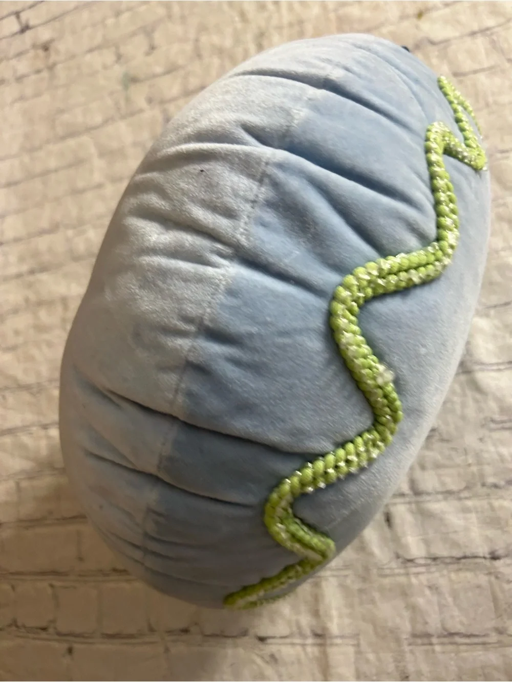 ETTA VEE BLUE VELVET WITH GREEN BRAIDED LIKE ACCENT ROUND WHIMSICAL THROW PILLOW